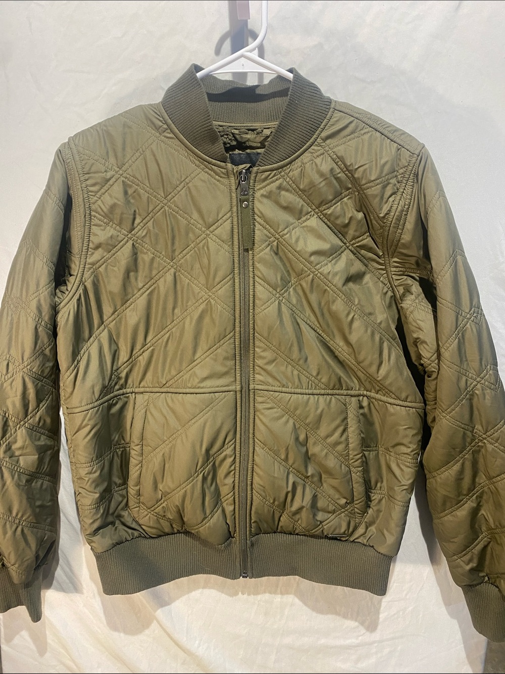 Prana Olive Quilted Bomber Jacket